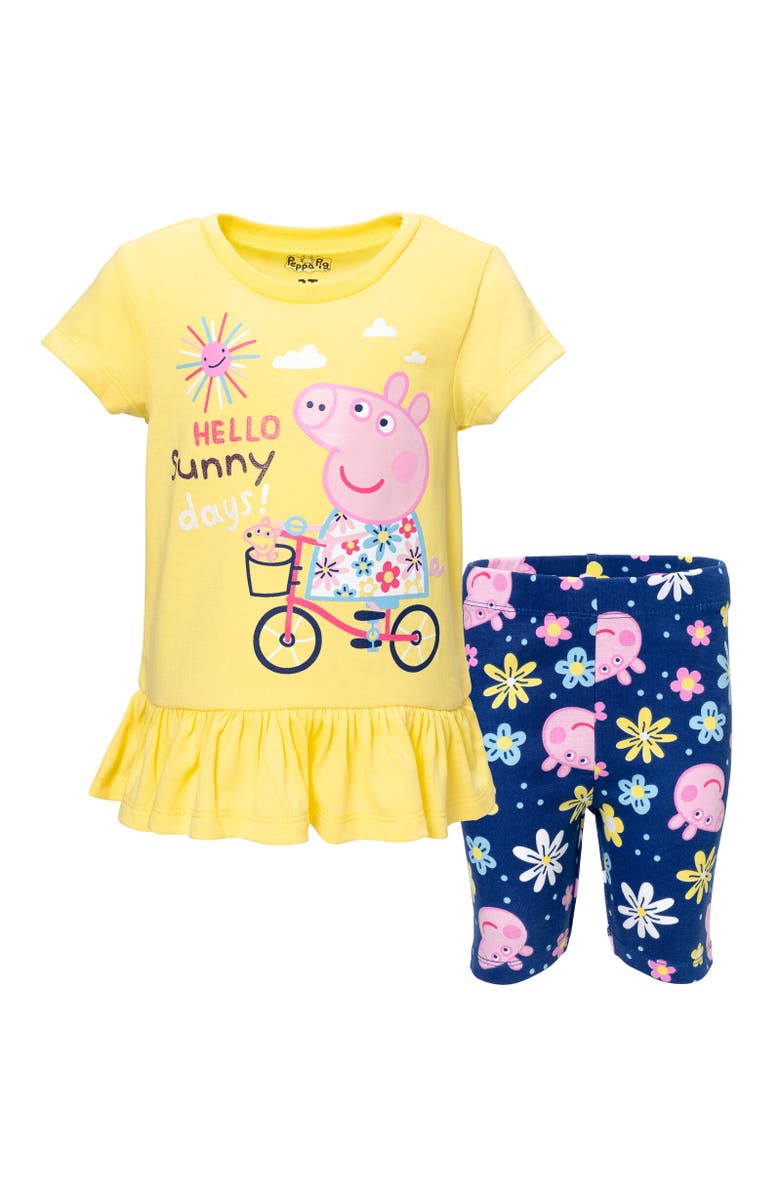 Peppa Pig T-Shirt & Bike Shorts Set, Main, color, Yellow / Blue