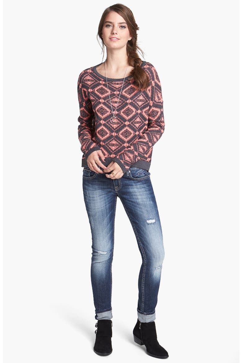 Destroyed Skinny Jeans, Alternate, color, DARK WASH