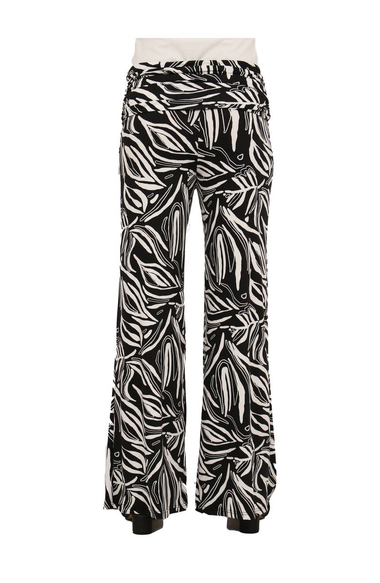 24seven Comfort Apparel Womens Essential Abstract Print Foldover Waist Wide Leg Pants, Alternate, color, Black Multi