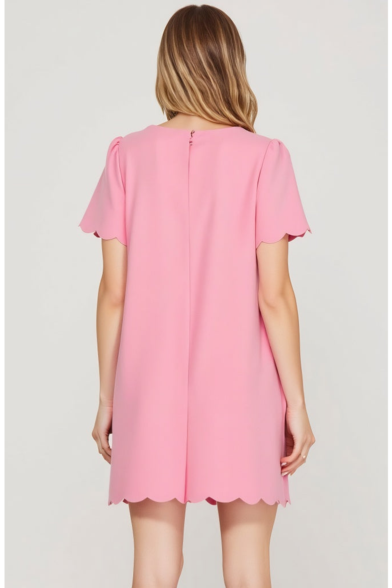 Scallop Hem Shift Dress with Front Bow Tie Detail and Keyhole Neckline, Alternate, color, Pink