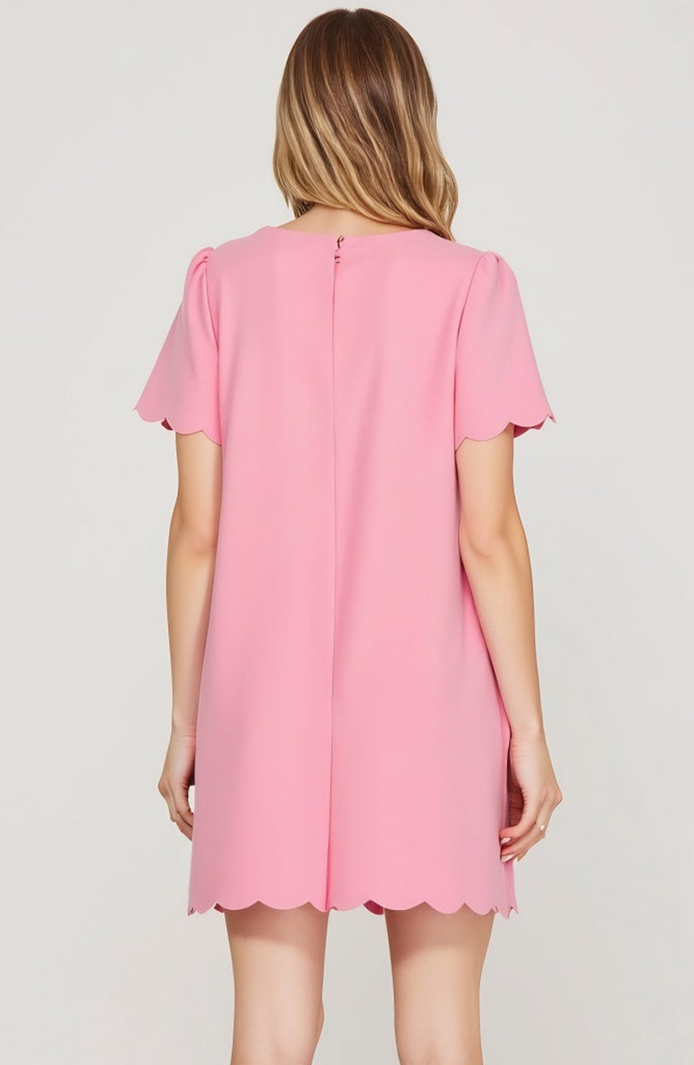Modenaire Scallop Hem Shift Dress with Front Bow Tie Detail and Keyhole Neckline, Alternate, color, Pink