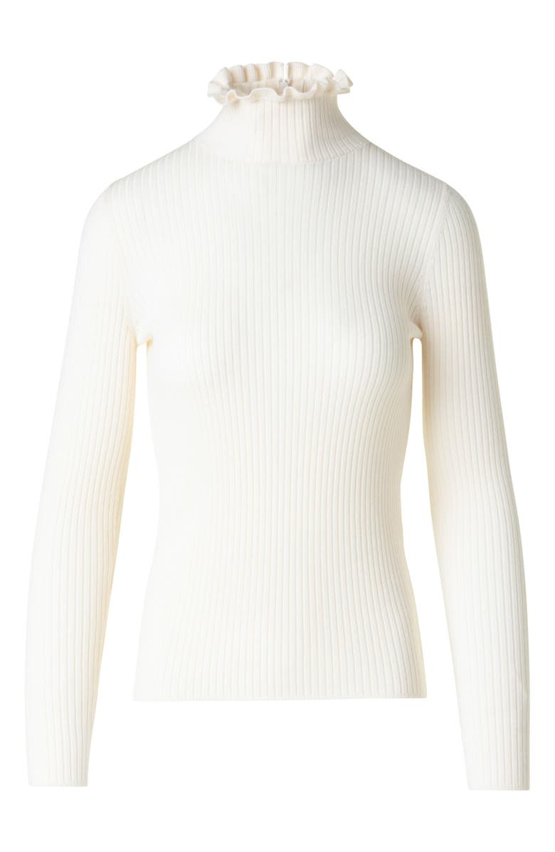Akris punto Ruffle Mock Neck Rib Wool Sweater, Alternate, color, Cream