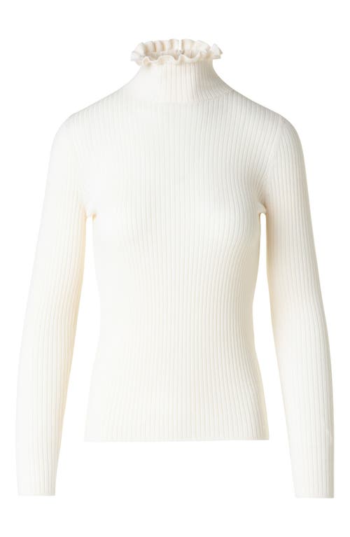 Akris Punto Ruffle Mock Neck Rib Wool Sweater In White