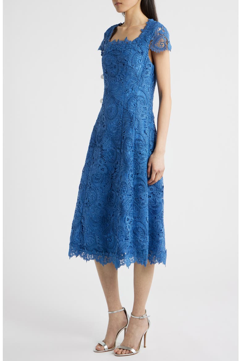 Corded Lace Cocktail Midi Dress, Alternate, color, RIVERSIDE BLUE