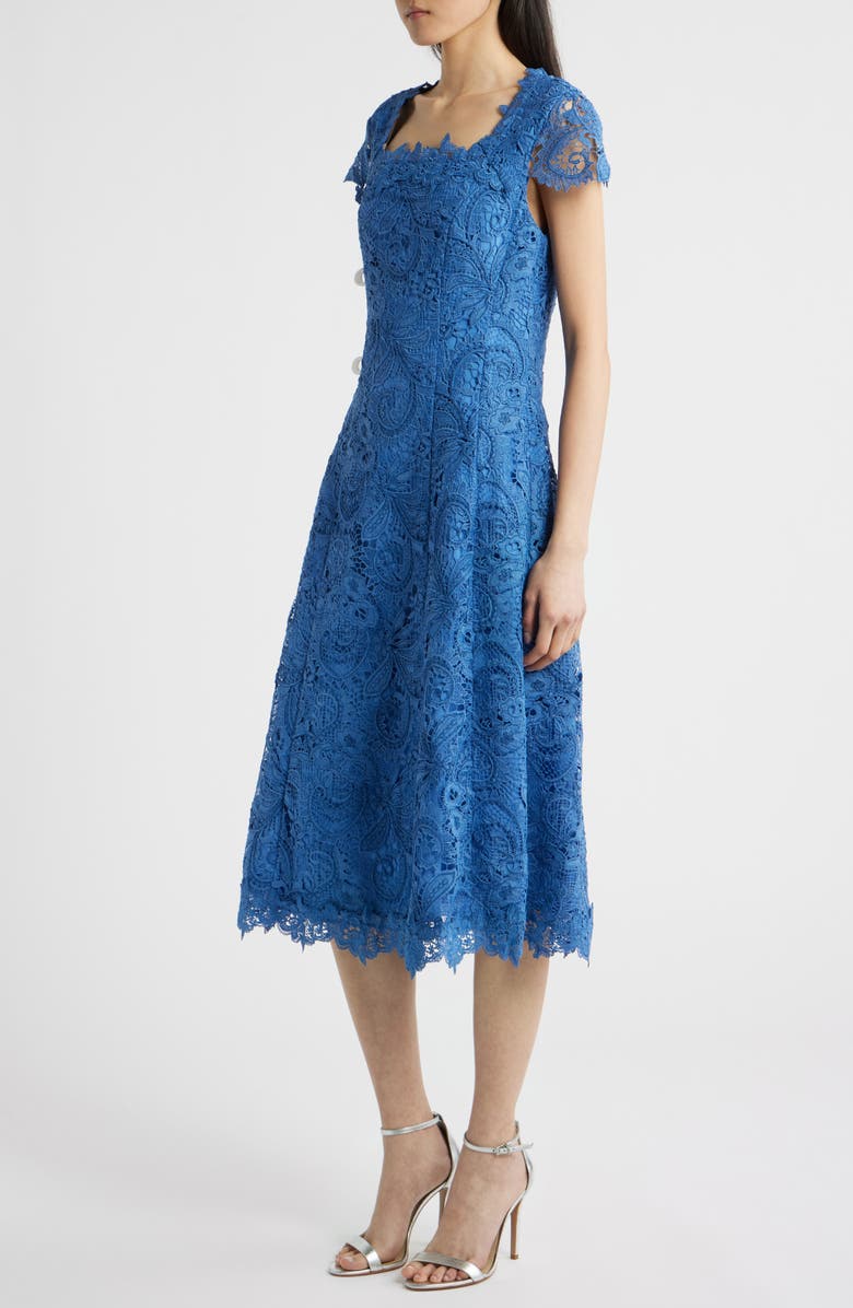 Tahari ASL Corded Lace Cocktail Midi Dress, Alternate, color, Riverside Blue
