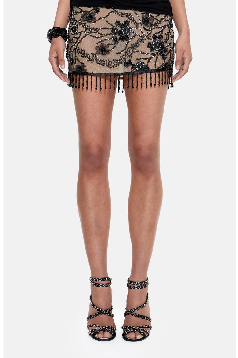 Ellora Embellished Miniskirt, Main, color, BEIGE