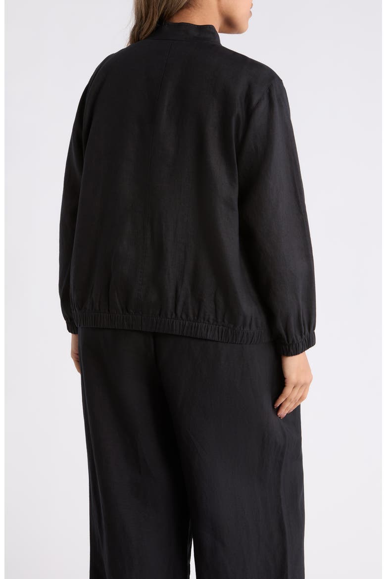 Stand Collar Linen Jacket, Alternate, color, BLACK