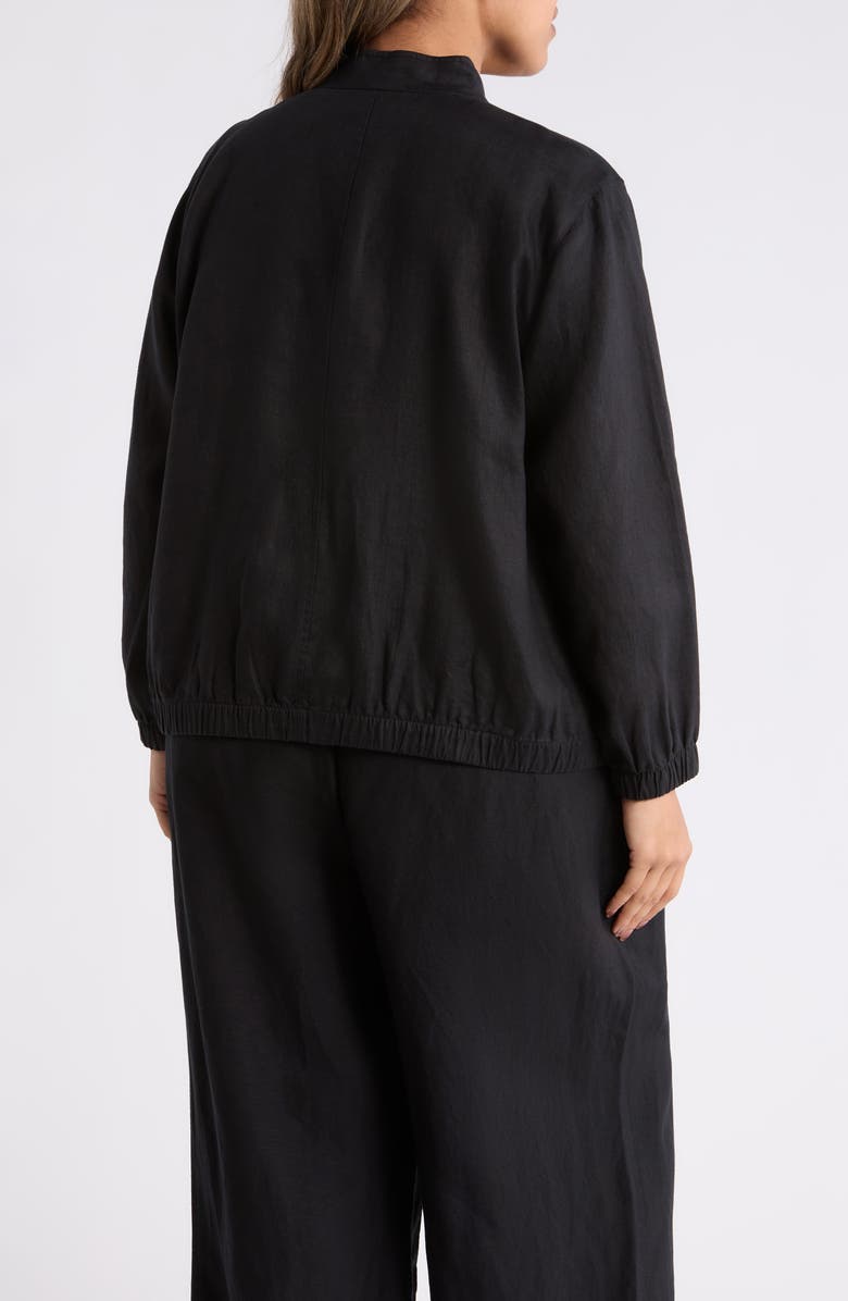 Eileen Fisher Stand Collar Linen Jacket, Alternate, color, Black