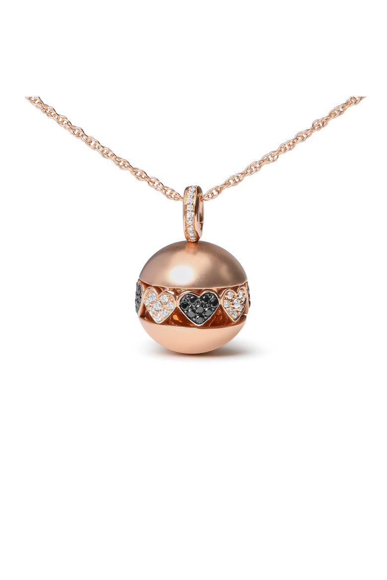 18K Gold 3/8 Cttw Diamond Ball with Filigree Heart & Cluster Pendant Necklace, Main, color, Pink
