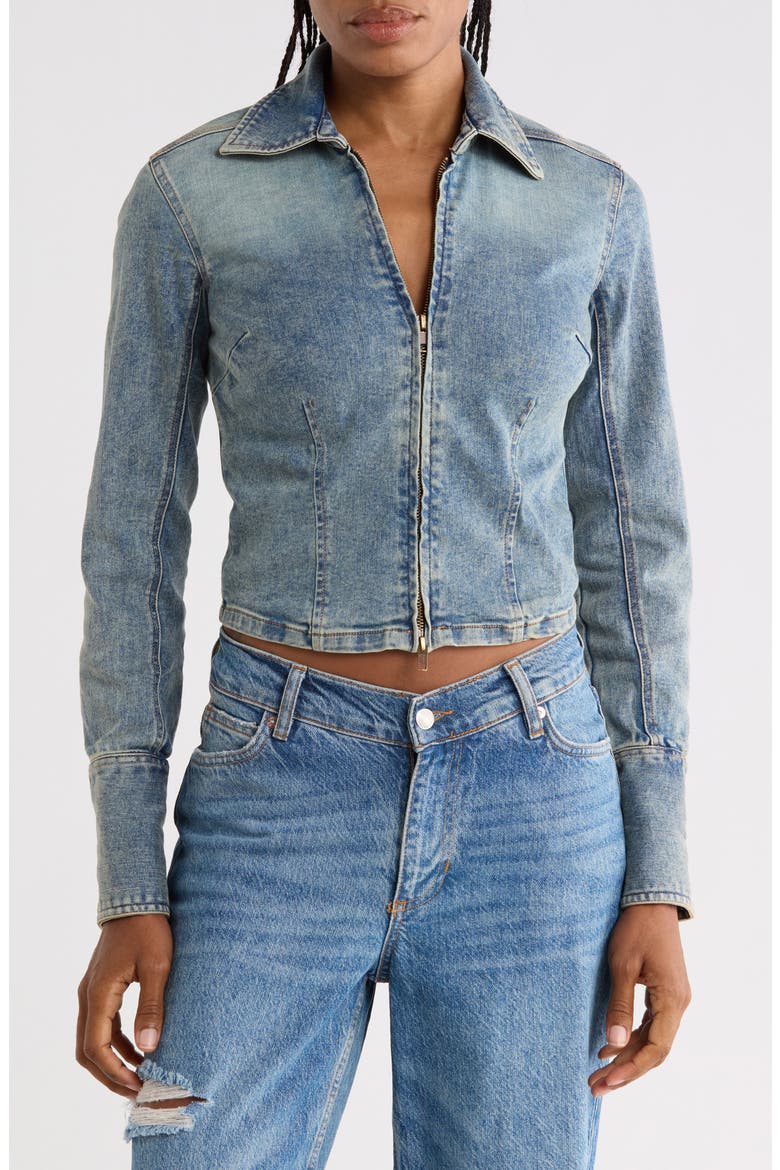 Sammy Zip Denim Top, Main, color, BLUE