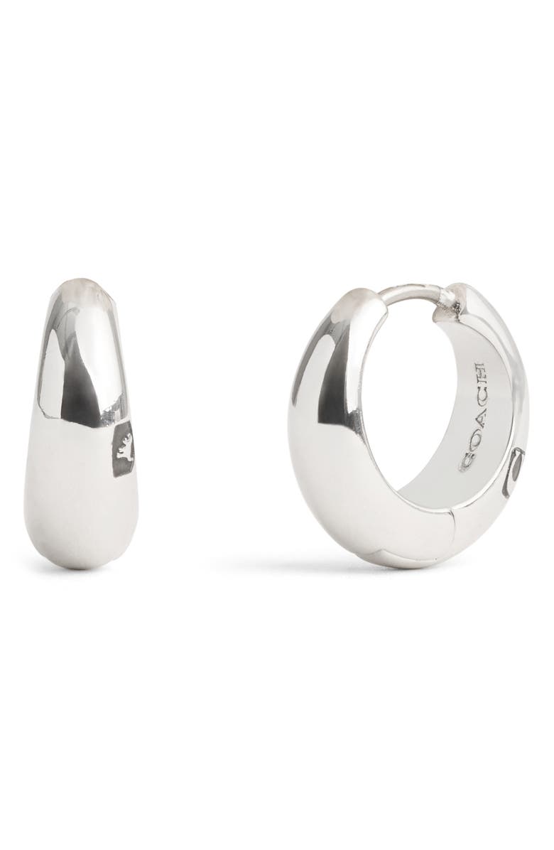COACH Hallmark Tubular Hoop Earrings, Main, color, Rhodium