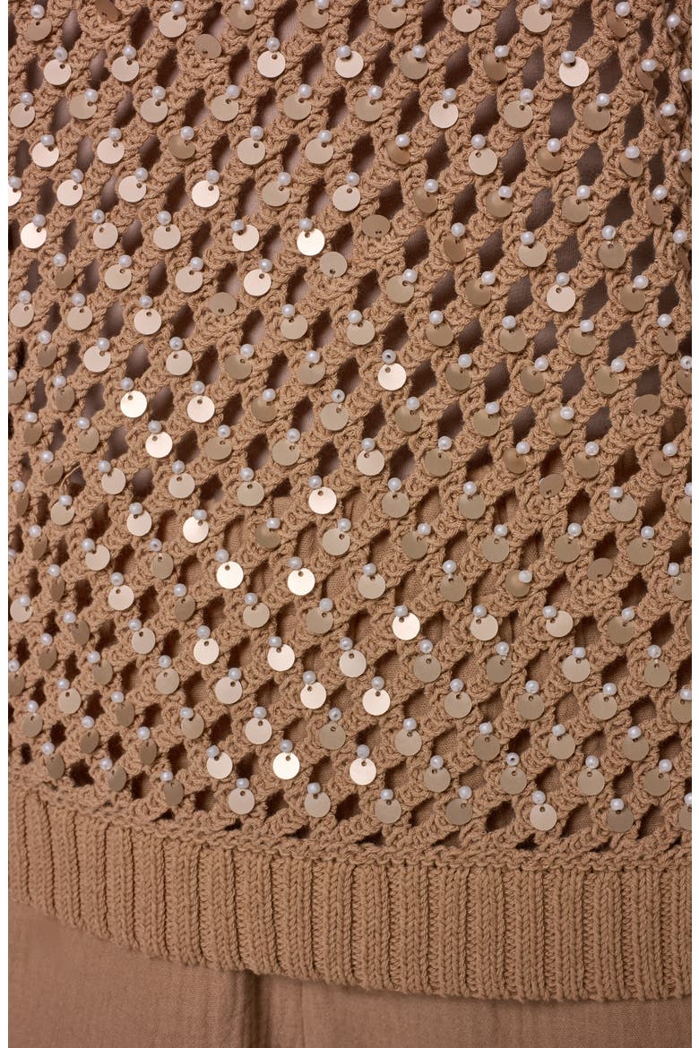 Pearl Detail Short Sleeve Sweater, Alternate, color, FAWN