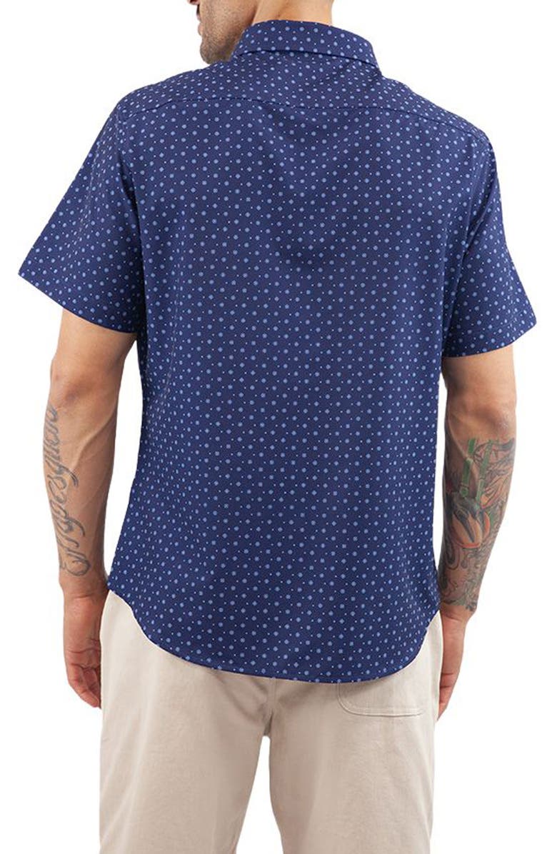 JACHS Classic Fit Floral Short Sleeve Button-Up Tech Shirt, Alternate, color, Indigo Poly Print