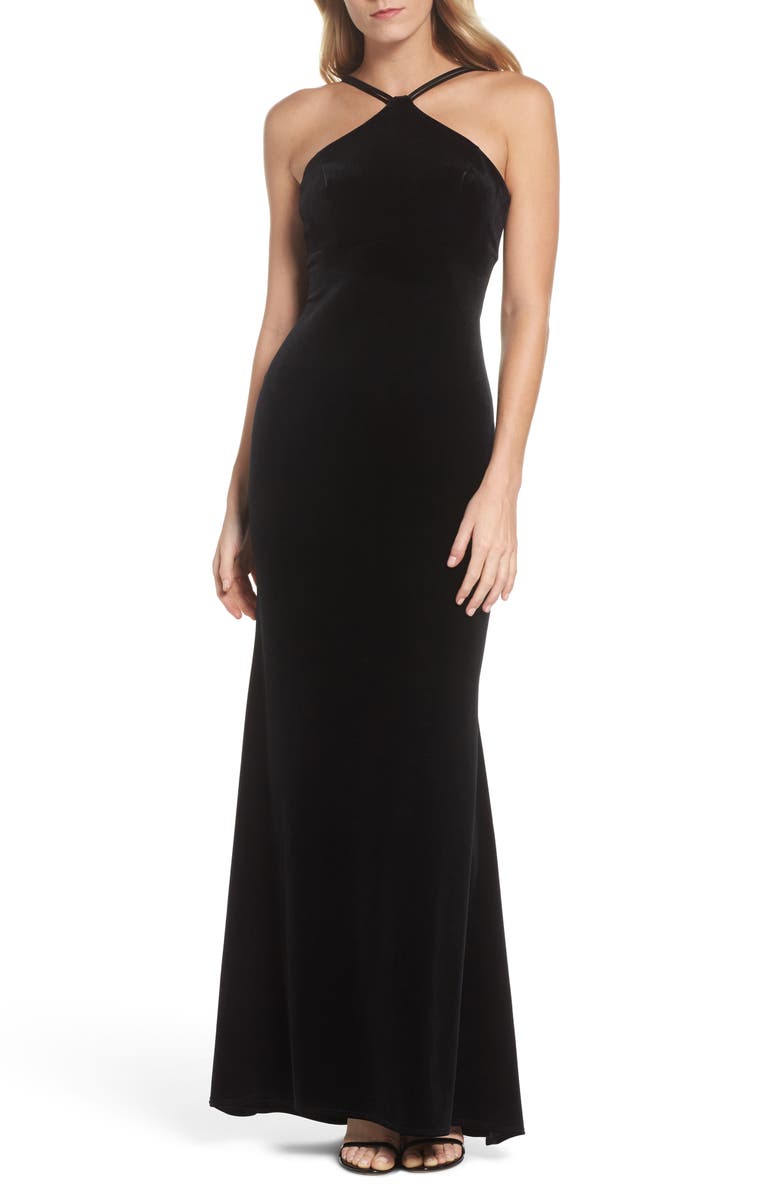 Xscape Evenings Xscape Halter Velvet Mermaid Gown, Main, color,
