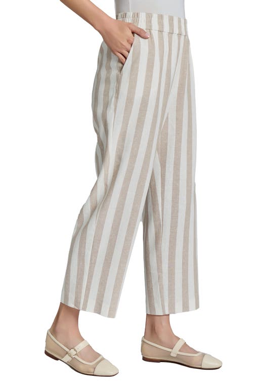Jones New York Stripe Wide Leg Crop Linen Blend Pants In Brown