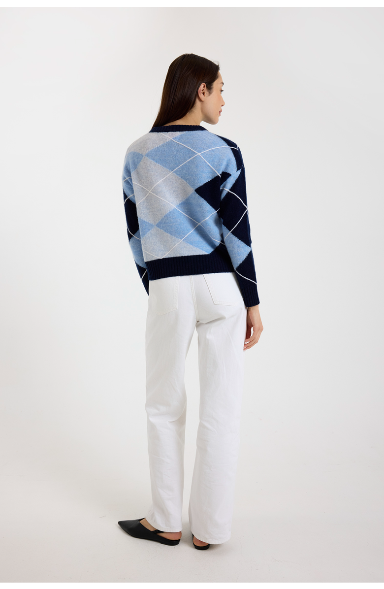 Brodie Pure Cashmere Argyle Crew Neck 100% Cashmere Sweater, Alternate, color, Navy