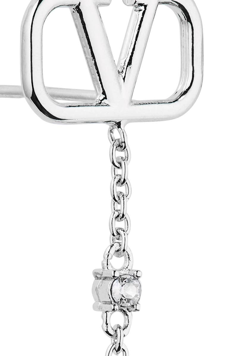 Valentino Garavani Mini VLOGO Crystal Drop Earrings, Alternate, color, Palladium/Crystal Silver