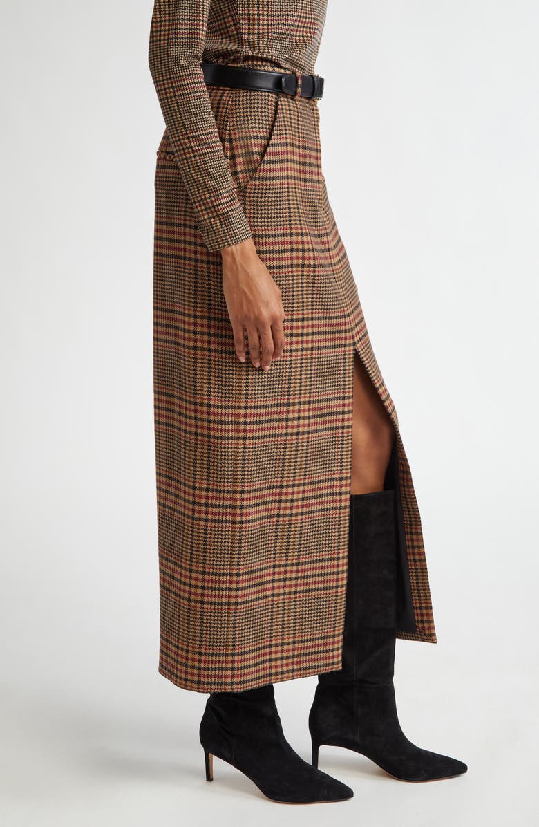 Veronica Beard Maxine Glen Plaid Wool Midi Skirt, Alternate, color, Camel/Black