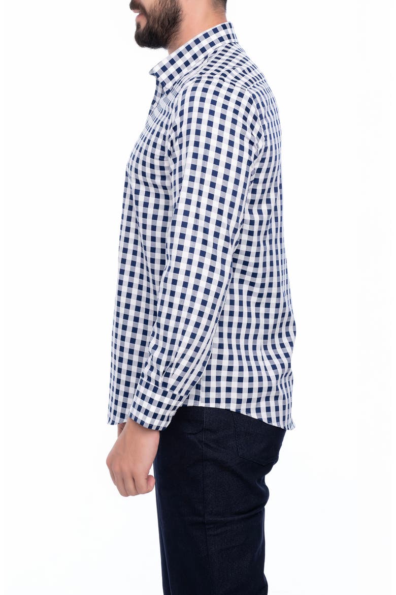 Gingham Cotton Slim Fit Button Down Shirt, Alternate, color, NAVY BLUE