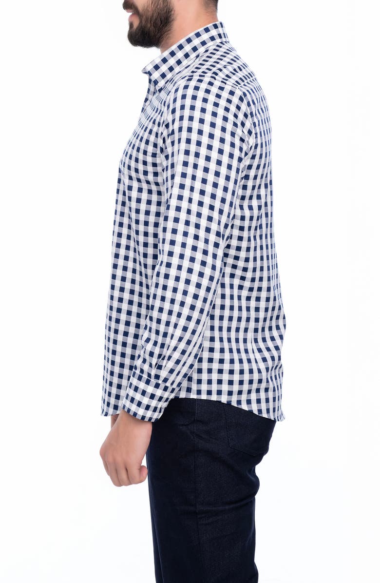 VELLAPAIS Gingham Cotton Slim Fit Button Down Shirt, Alternate, color, Navy Blue