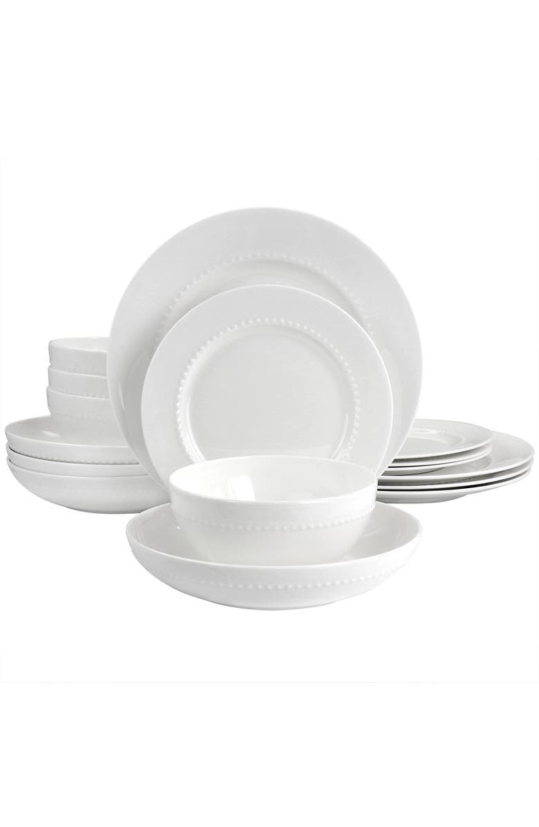Gibson Elite Embossed Bone China 16 Piece Double Bowl Dinnerware Set, Main, color, White