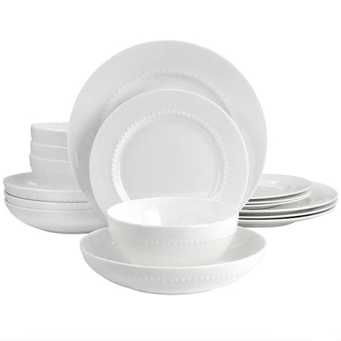 Embossed Bone China 16 Piece Double Bowl Dinnerware Set