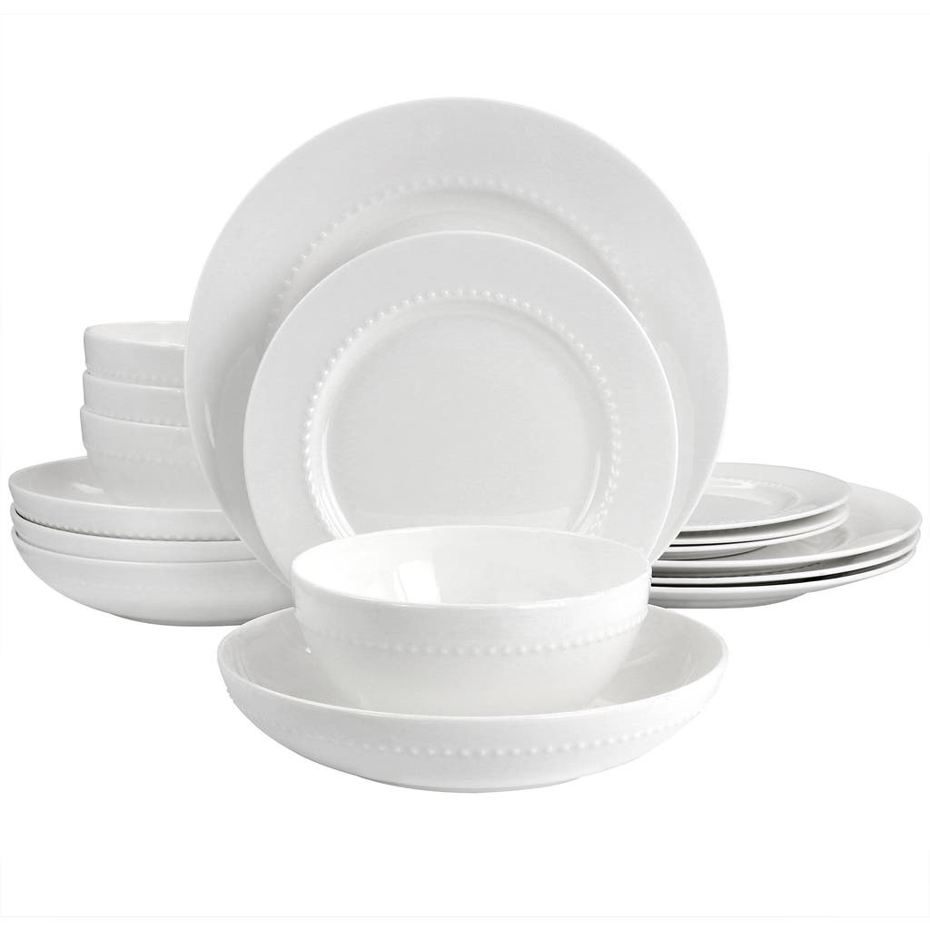 Gibson Elite Embossed Bone China 16 Piece Double Bowl Dinnerware Set In White