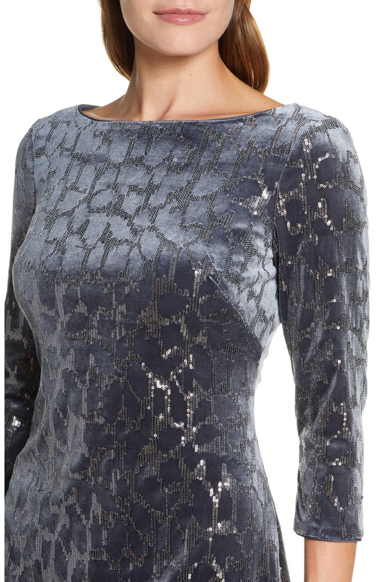 Sequin Velvet Sheath Dress, Alternate, color, SILVER