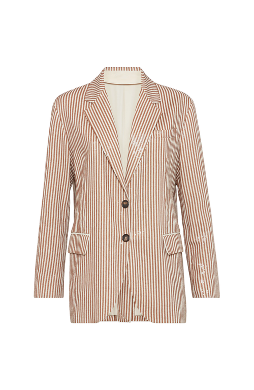 Brunello Cucinelli Linen Sequin-stripe Blazer In Yuta