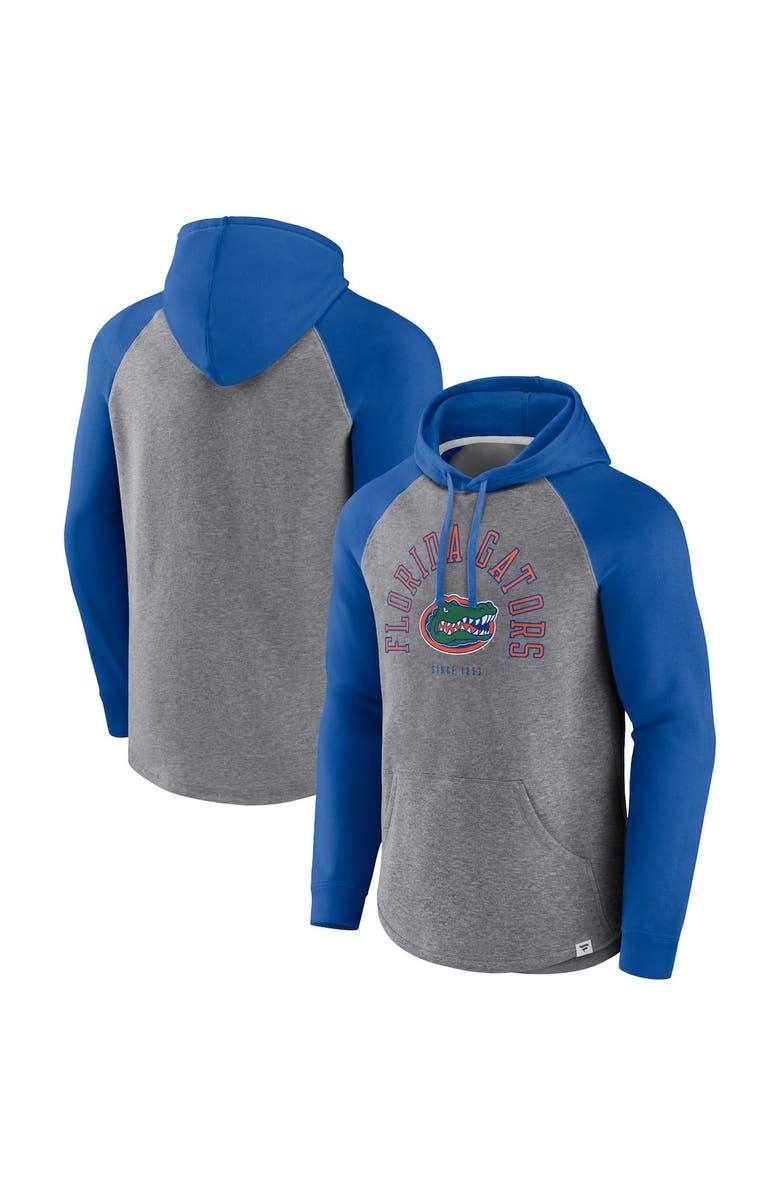 FANATICS Men's Fanatics Branded Royal/Heather Gray Florida Gators Wrap Up Raglan Pullover Hoodie, Main, color, Royal