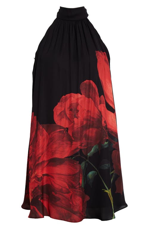 Alice And Olivia Corine Halter Neck Mini Dress In Peony Petals Bright Ruby