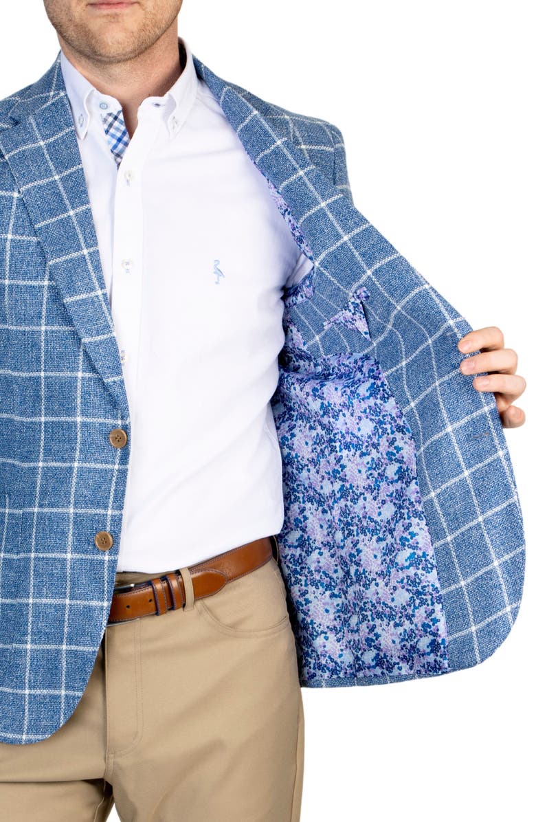 TailorByrd Blue Windowpane Notch Lapel Linen Blend Sport Coat, Alternate, color,