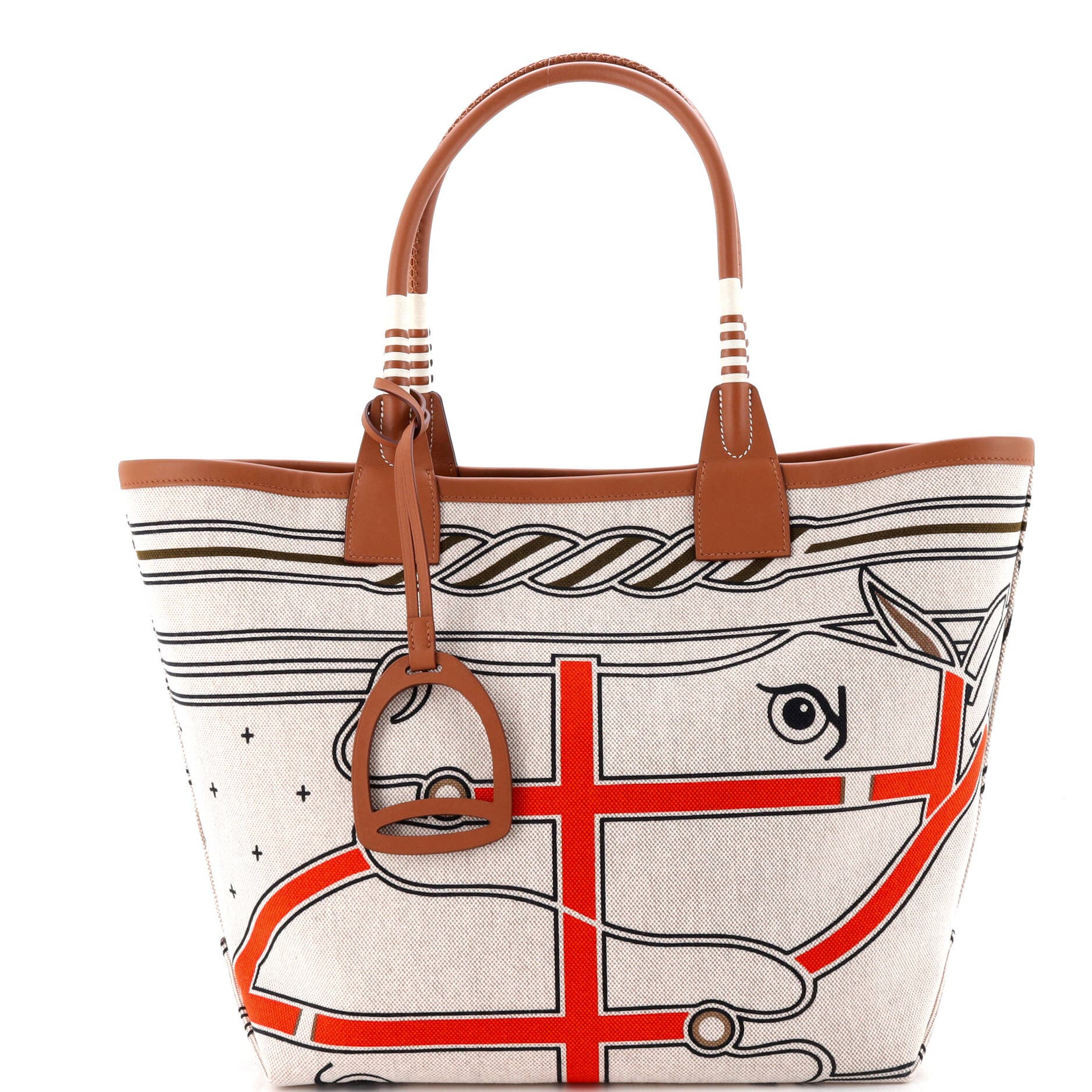 Pre-Owned Hermes Sac Steeple Tote Printed Toile with Leather 28, Main, color, Gold