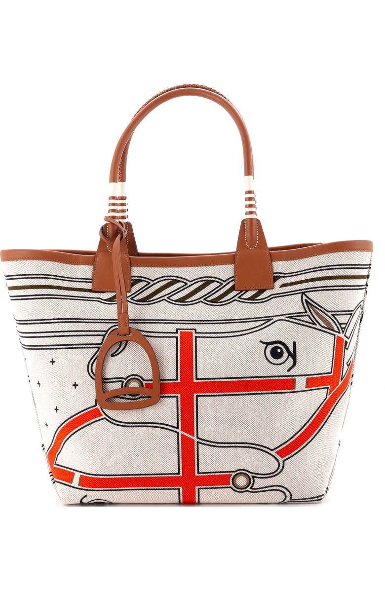 Pre-Owned Hermes Sac Steeple Tote Printed Toile with Leather 28, Main, color, Gold