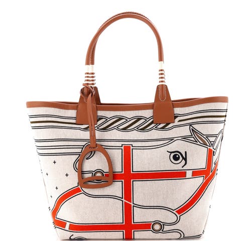 Sac Steeple Tote Printed Toile with Leather 28