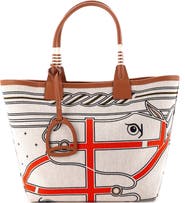 Pre-Owned Hermes Sac Steeple Tote Printed Toile with Leather 28