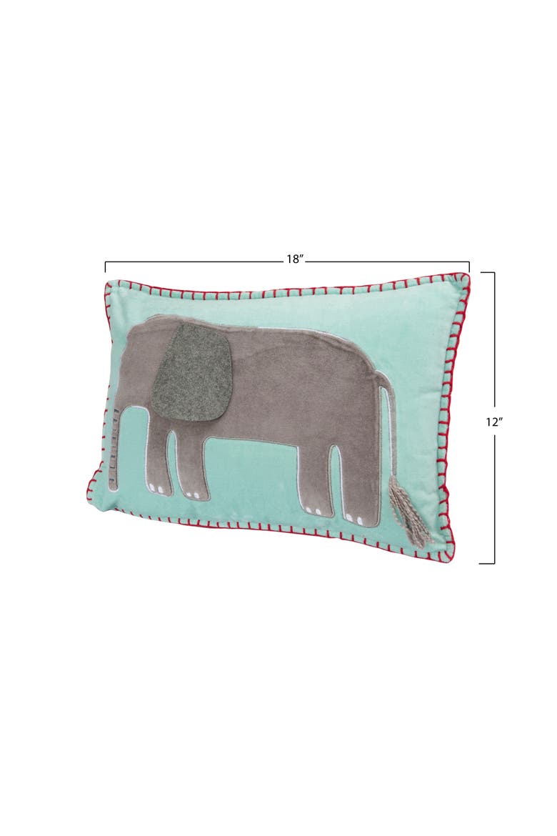 Blue Cotton Velvet Embroidered & Appliqued Elephant Pillow, Alternate, color, Blue