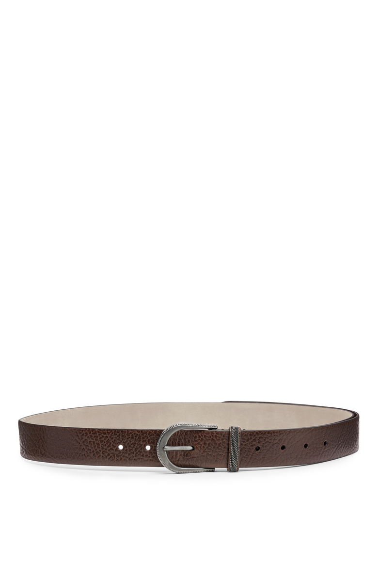 Brunello Cucinelli Glossy hammered calfskin belt with monili, Main, color, 