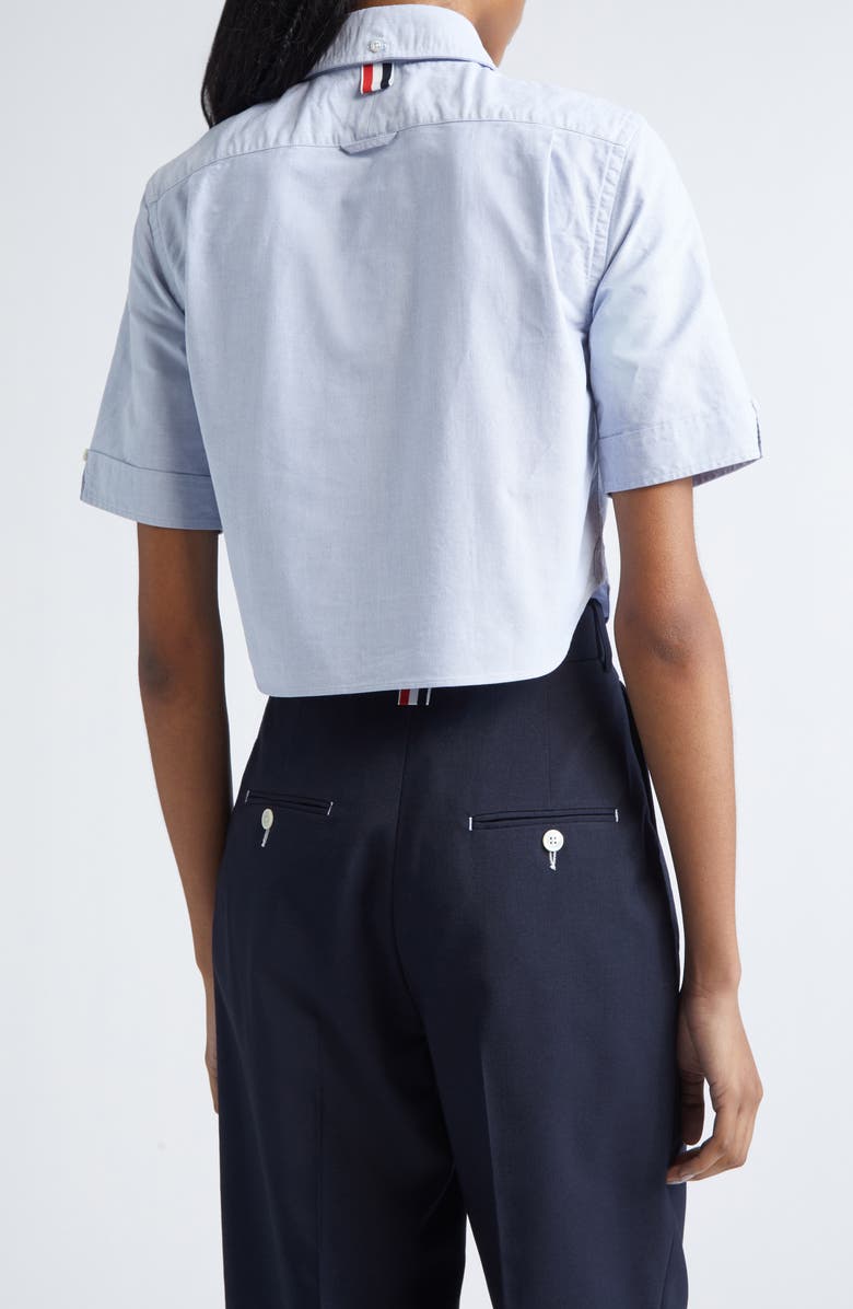 Thom Browne Cotton Oxford Crop Button-Down Shirt, Alternate, color, Light Blue