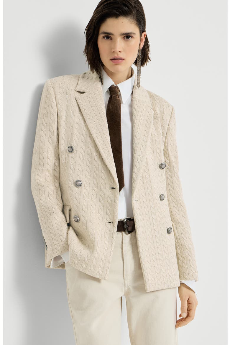 Sparkling cotton and viscose English rib knit blazer with monili, Alternate, color, Cream