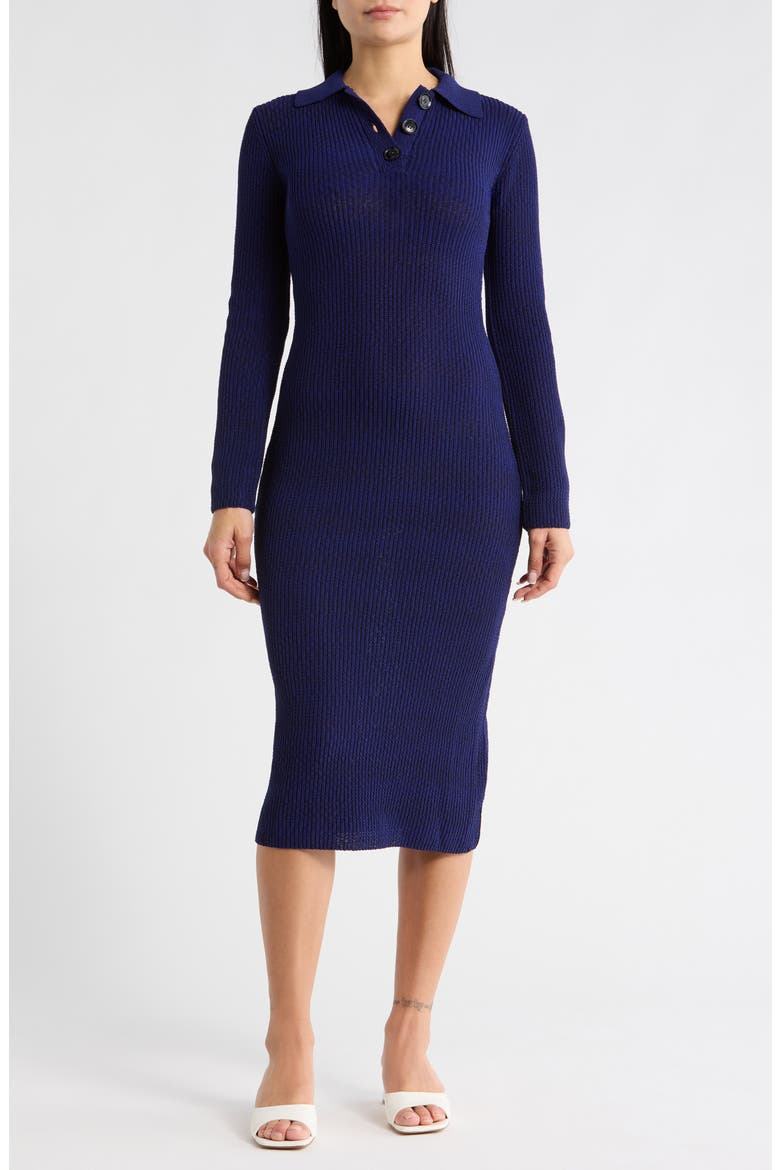 Ribbed Knit Long Sleeve Sweater Dress, Main, color, KLEIN BLUE