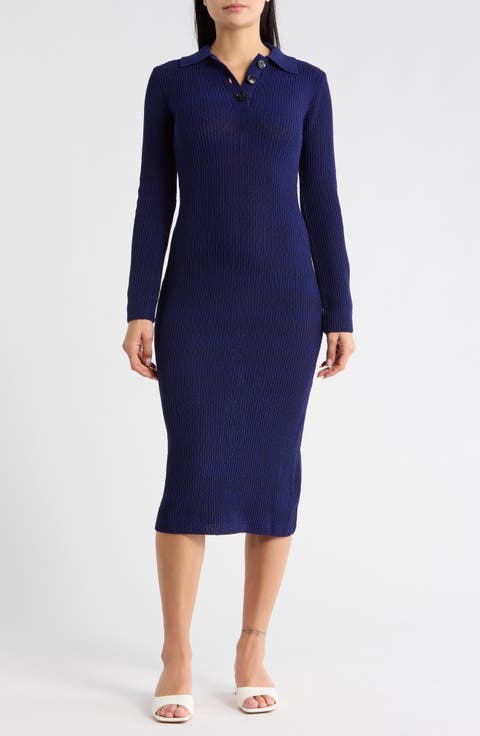 Ribbed Knit Long Sleeve Sweater Dress
