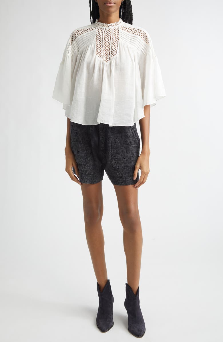 Isabel Marant Étoile Kisha Embroidered Eyelet Denim Paperbag Shorts, Alternate, color, Faded Black