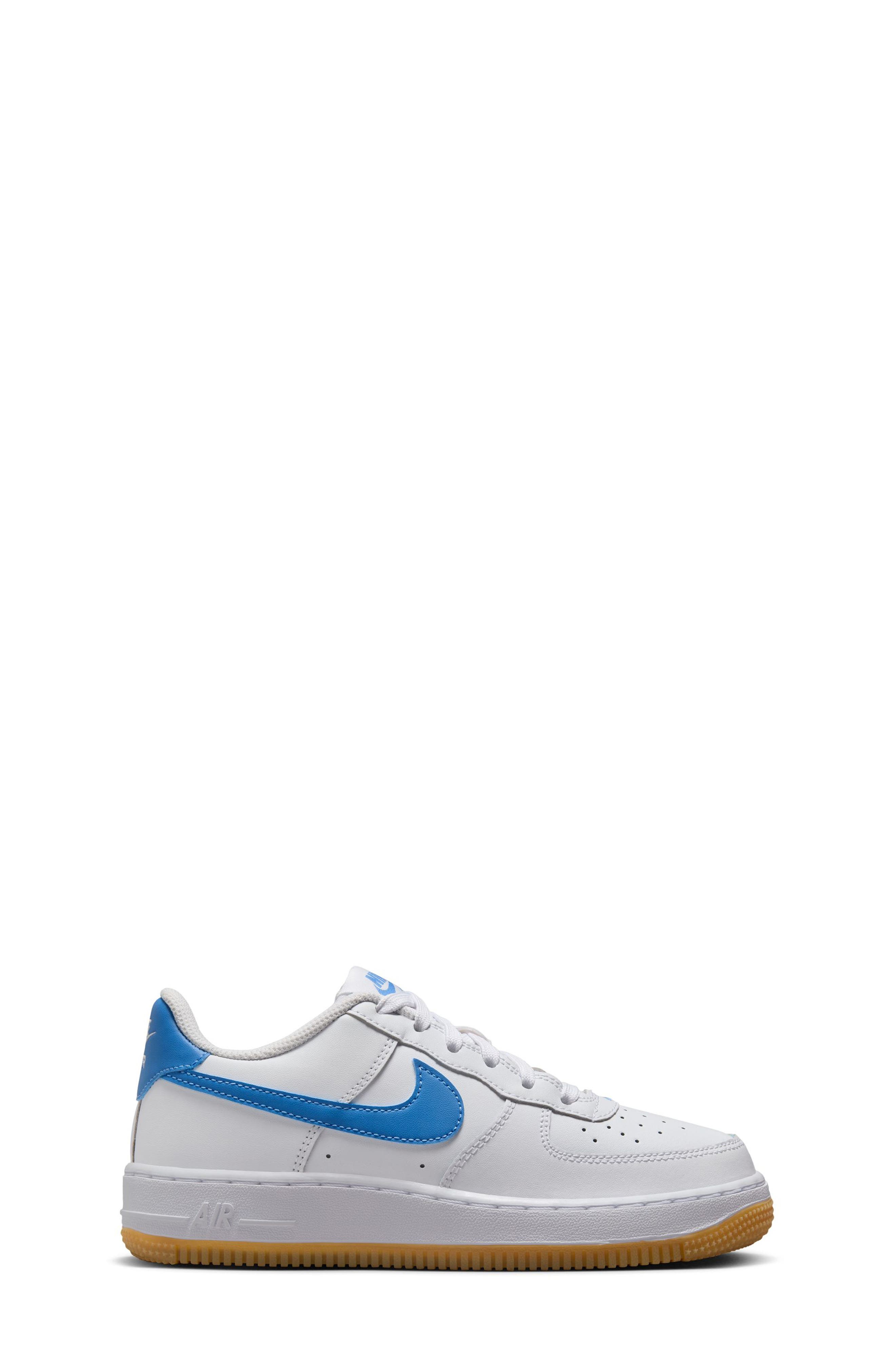Nike Kids
 Air Force 1 Sneaker, Alternate, color, White/ Blue Beyond/ Brown