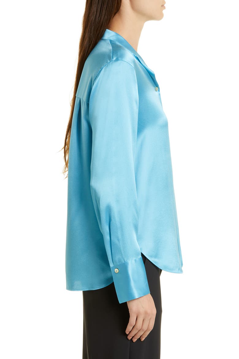 Slim Fit Silk Button-Up Shirt, Alternate, color, FOUNTAIN