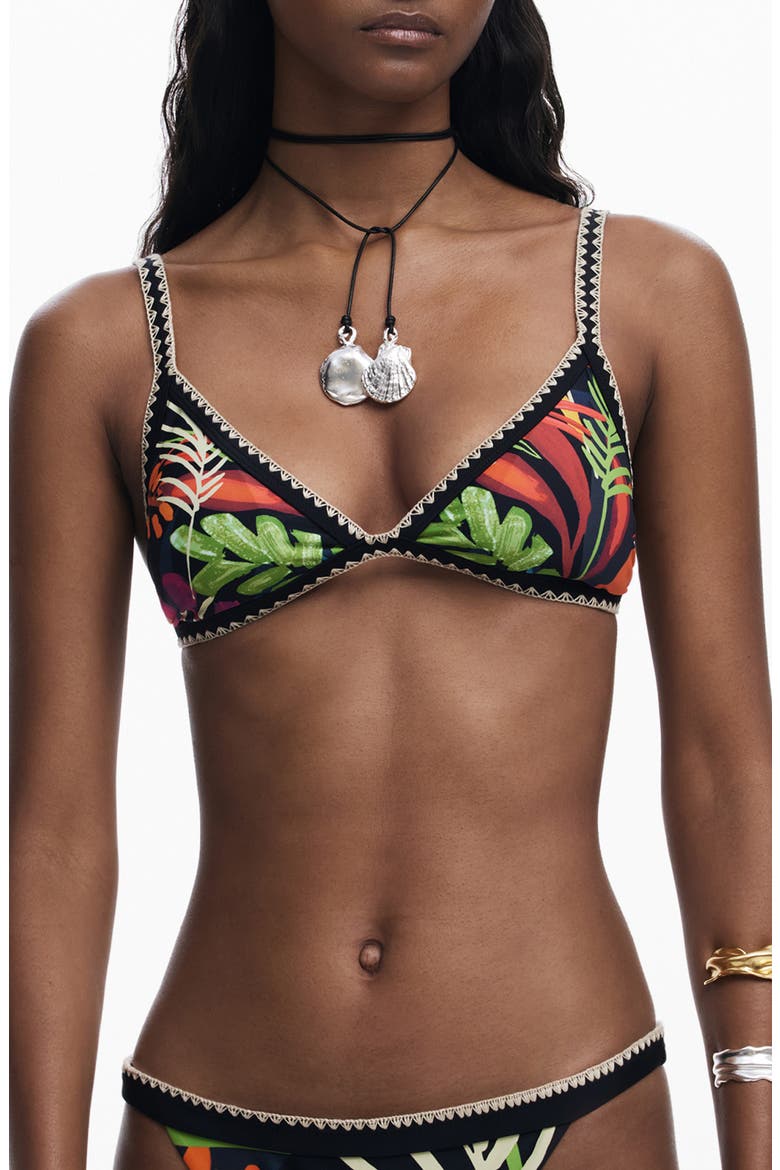 Crochet Trim Bikini Top, Main, color, BLACK MULTI