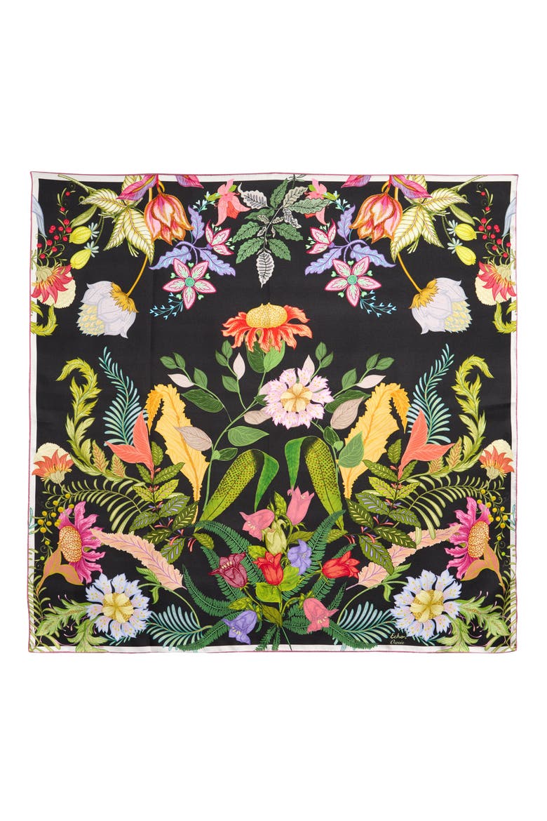 Oasis Silk Square Scarf, Alternate, color, BLACK