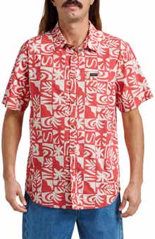 Quiksilver Terra Classic Abstract Print Short Sleeve Stretch Cotton Button-Up Shirt