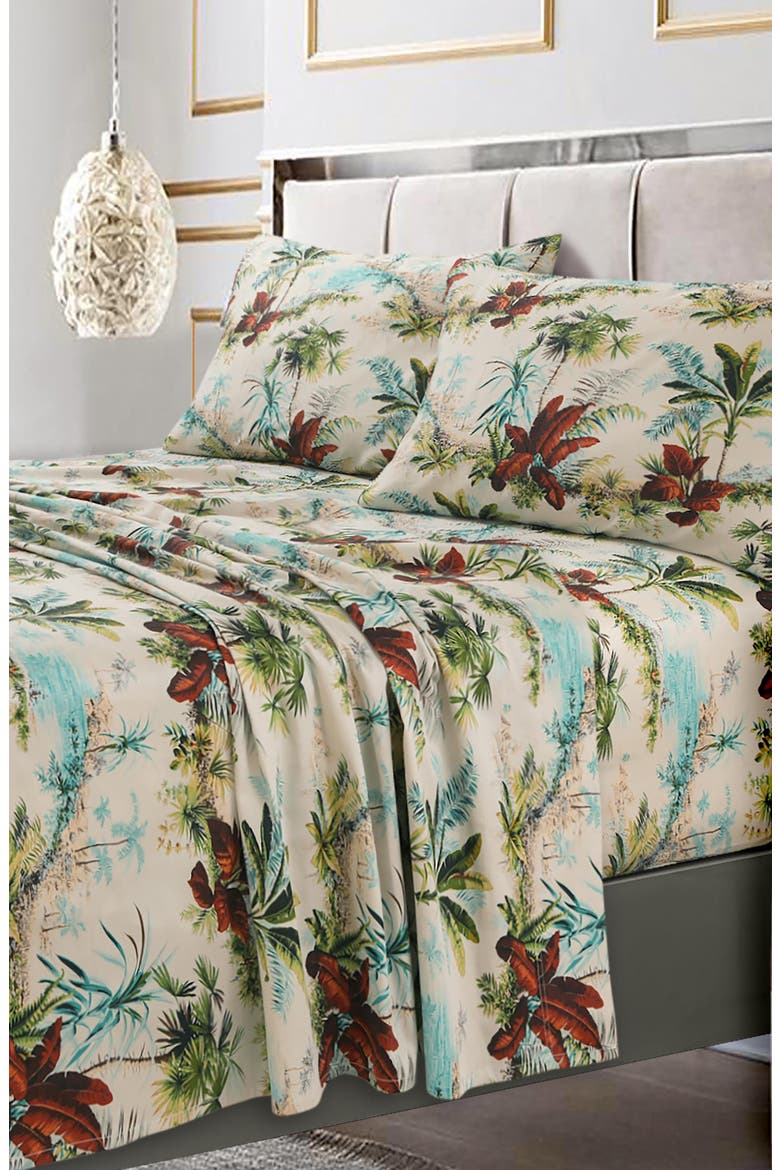 Paradise Island 300 Thread Count Cotton Percale Sheet Set, Alternate, color, PARADISE