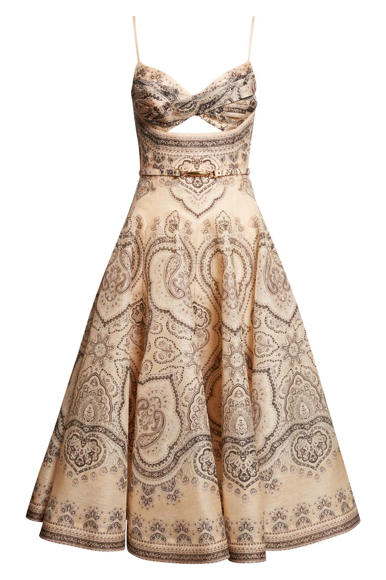 Kindred Spirit Luna Paisley Print Twist Linen & Silk Midi Dress, Alternate, color, CREAM PERLA PAISLEY